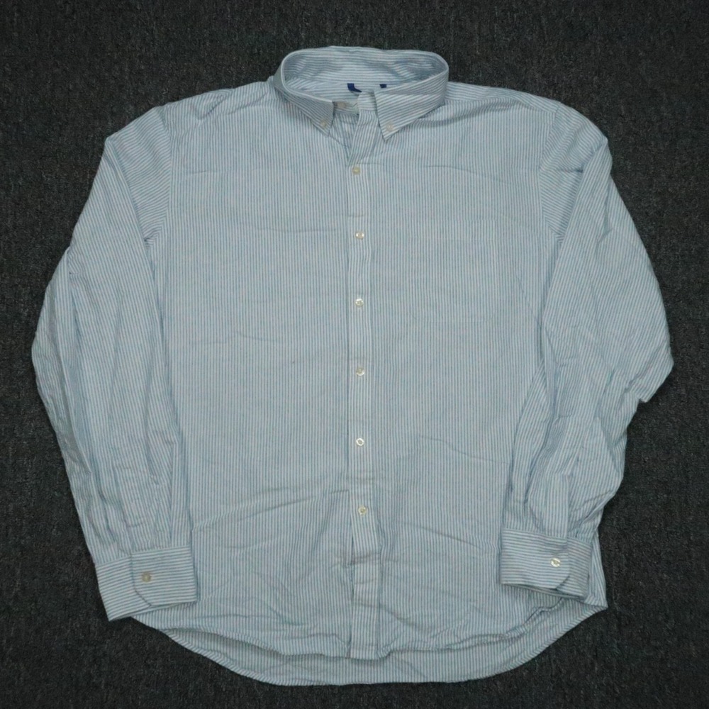 Teddy Stratford Shirt Mens XXL 6 Blue White Zip Fit Long Sleeve Striped 2XL